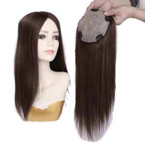 14 pulgadas base de seda Cabello humano Topper Pelucas con 5 clips en seda Remy Europeo pelo Toupee para las mujeres pelo fino 15X16CM Color #4 14 pulgadas base de seda Cabello humano Topper Pelucas con 5 clips en seda Remy Europeo pelo Toupee para las mujeres pelo fino 15X16CM Color #4