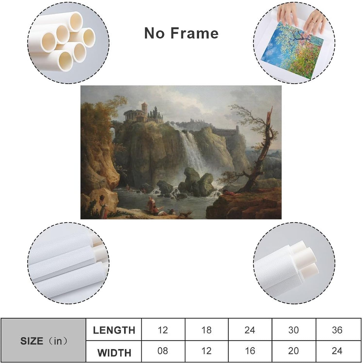 Póster estético de las cataratas de Tivoli Marius Hubert Robert Painter para habitación, arte impreso, pintura de pared, pósteres en lienzo, regalos