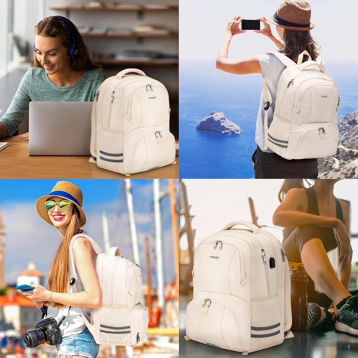 Ytonet Mochila de gimnasio para mujeres y hombres, mochila de viaje con compartimento para zapatos, puerto de carga USB, bolsa de transporte