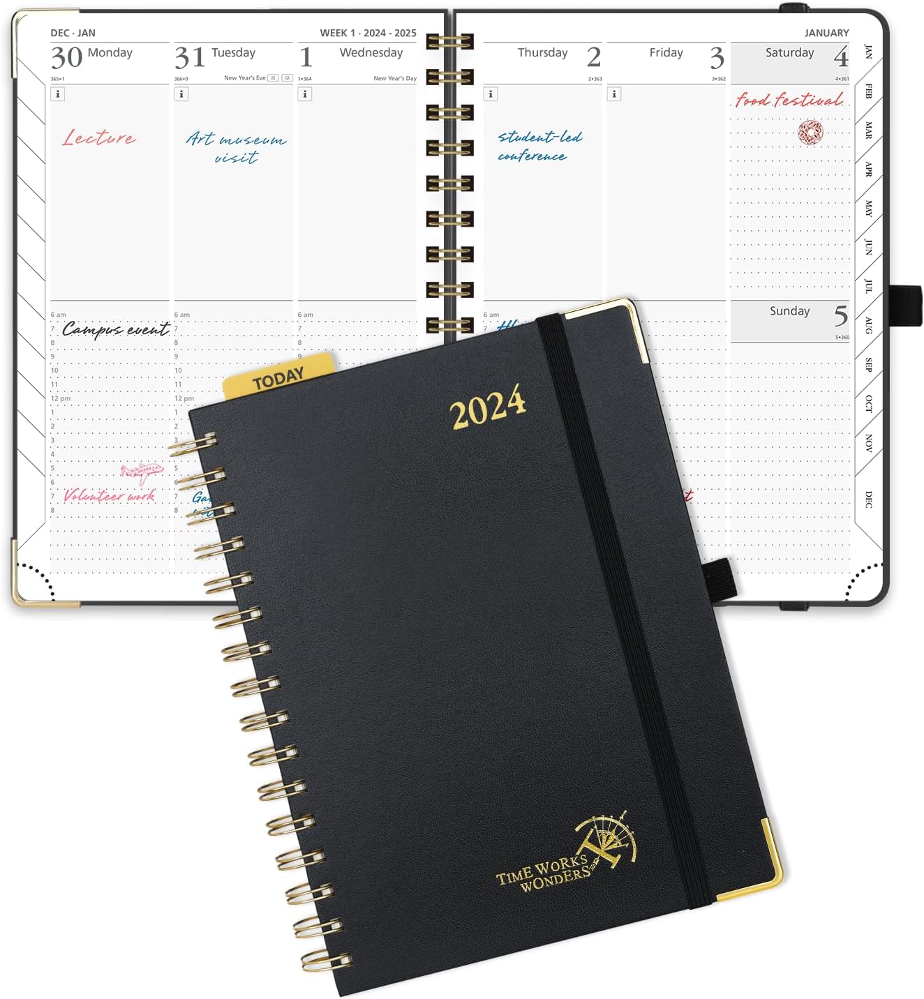 POPRUN – Agenda 2024 diaria, semanal y mensual de 8.5 x 6.25 pulgadas, agenda vertical 2024 con programación por horas, pestañas y calendarios,