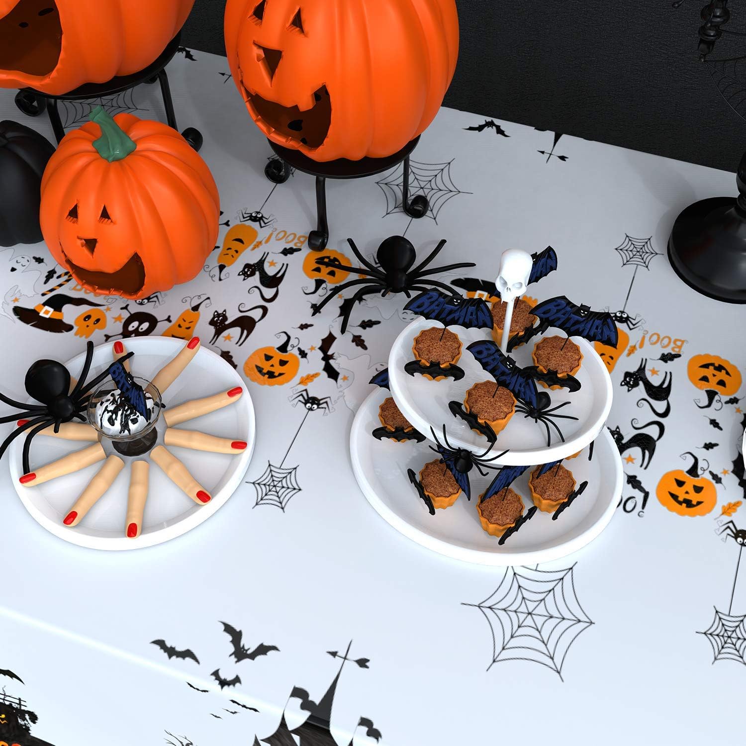 Fibevon Decoraciones de Halloween, 3 paquetes de manteles rectangulares de Halloween, mantel desechable de plástico de alta calidad para