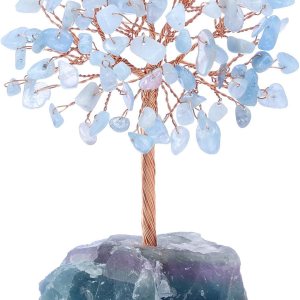 Jovivi Árbol de cristal de aguamarina natural, cristales curativos crudos, base de fluorita, árbol de dinero bonsái para decoración de mesa de Jovivi Árbol de cristal de aguamarina natural, cristales curativos crudos, base de fluorita, árbol de dinero bonsái para decoración de mesa de