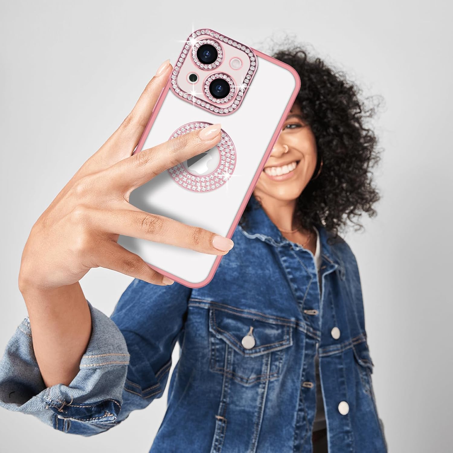 Losin Funda compatible con iPhone 15 Plus con purpurina y vista del logotipo para mujeres y niñas, bonita funda de lujo con diamantes de imitación,