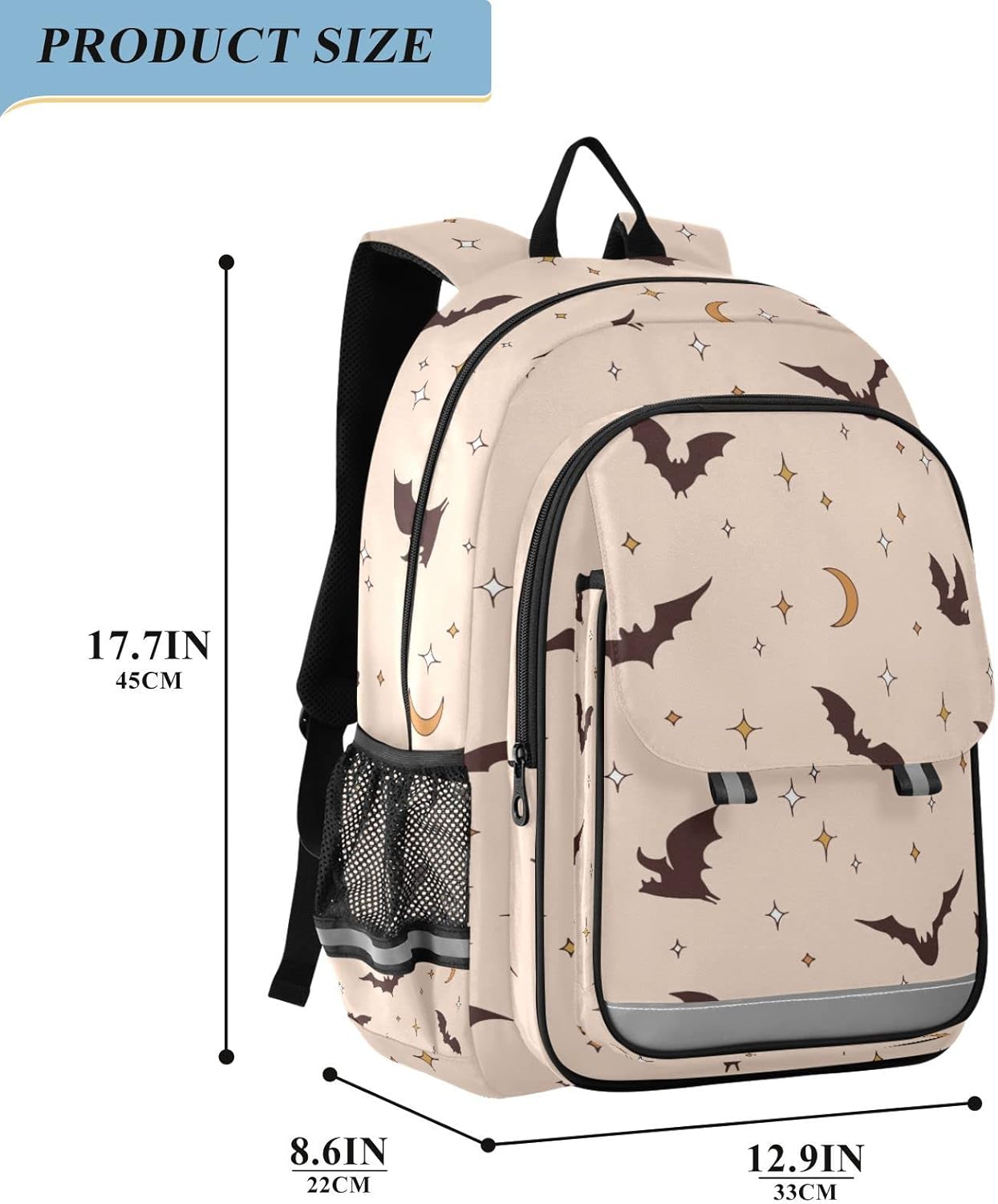Mochila escolar bohemia de murciélagos de Halloween, mochila ligera para portátil, mochila de viaje para estudiantes con rayas reflectantes, Varios