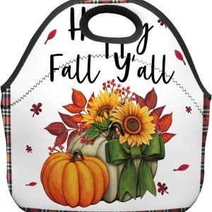 Reusable Neoprene Lunch Bag, Happy Fall Y’all Sunflowers Pumpkin Buffalo Plaid Soft Thermal Meal Tote, Lightweight Washable Insulated Lunch Pouch Reusable Neoprene Lunch Bag, Happy Fall Y’all Sunflowers Pumpkin Buffalo Plaid Soft Thermal Meal Tote, Lightweight Washable Insulated Lunch Pouch