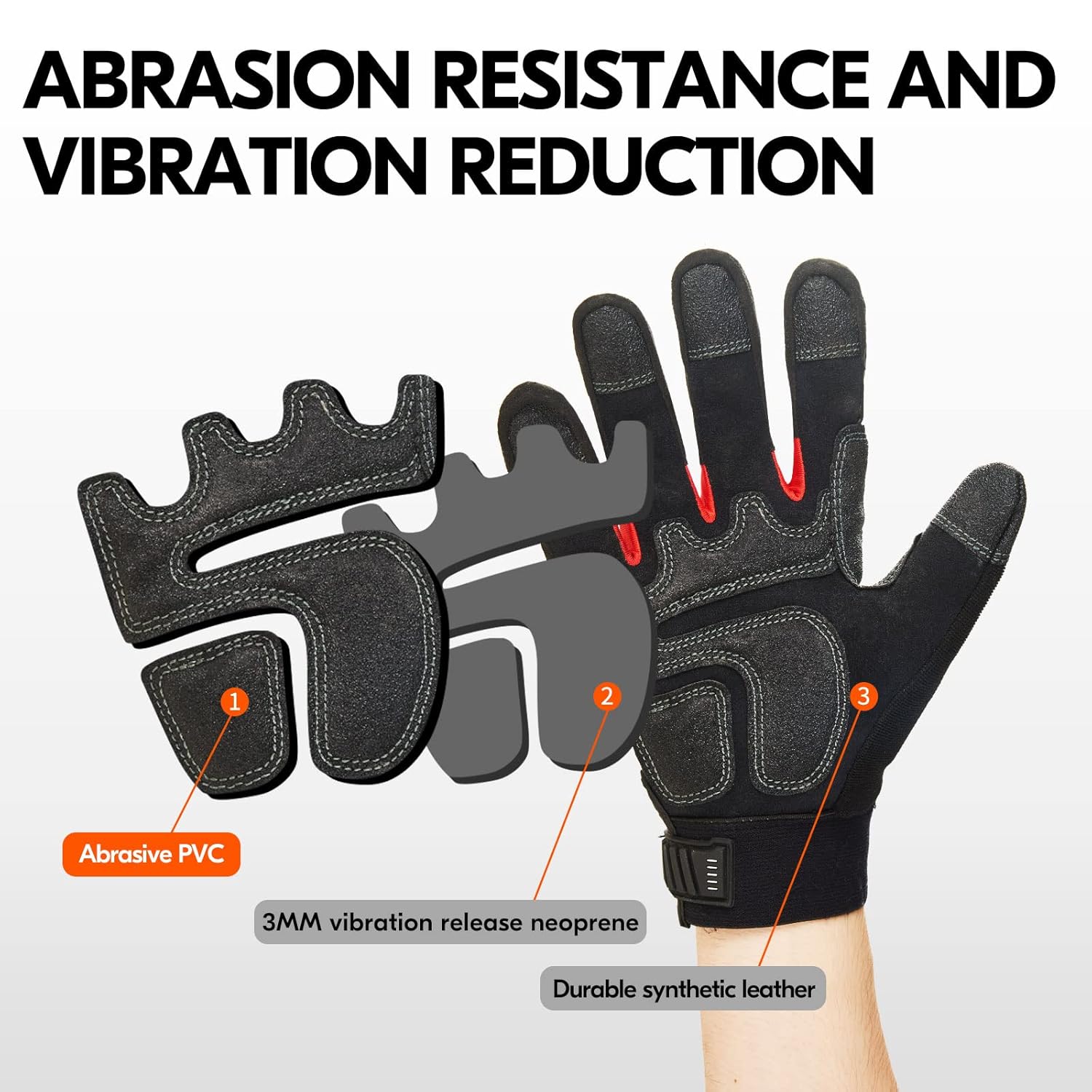 Vgo… 1 par de guantes de trabajo mecánico de cuero sintético resistente, compatibles con pantalla táctil (talla XL, negro rojo, SL9722)