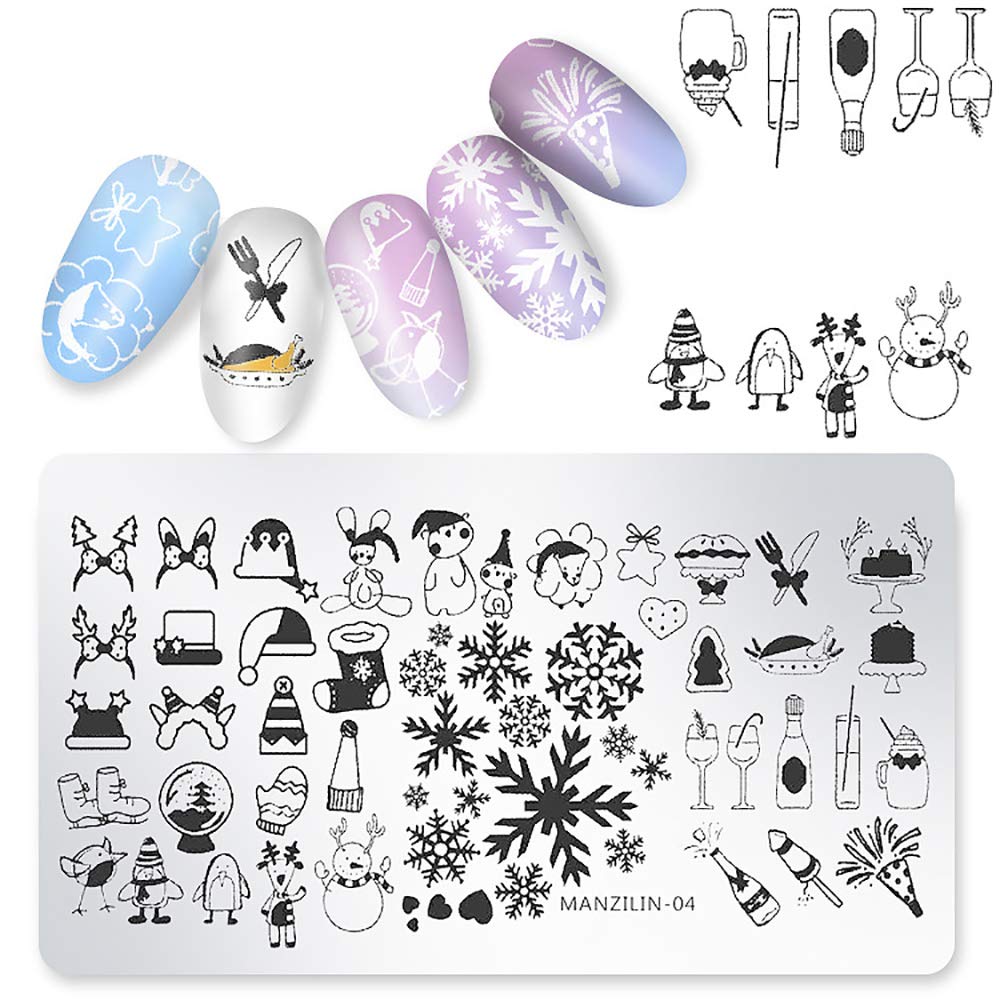 WOKOTO Juego de 5 placas de arte de uñas de Navidad, juego de estampación para nieve, invierno, arte de uñas, placa de imagen, plantilla de