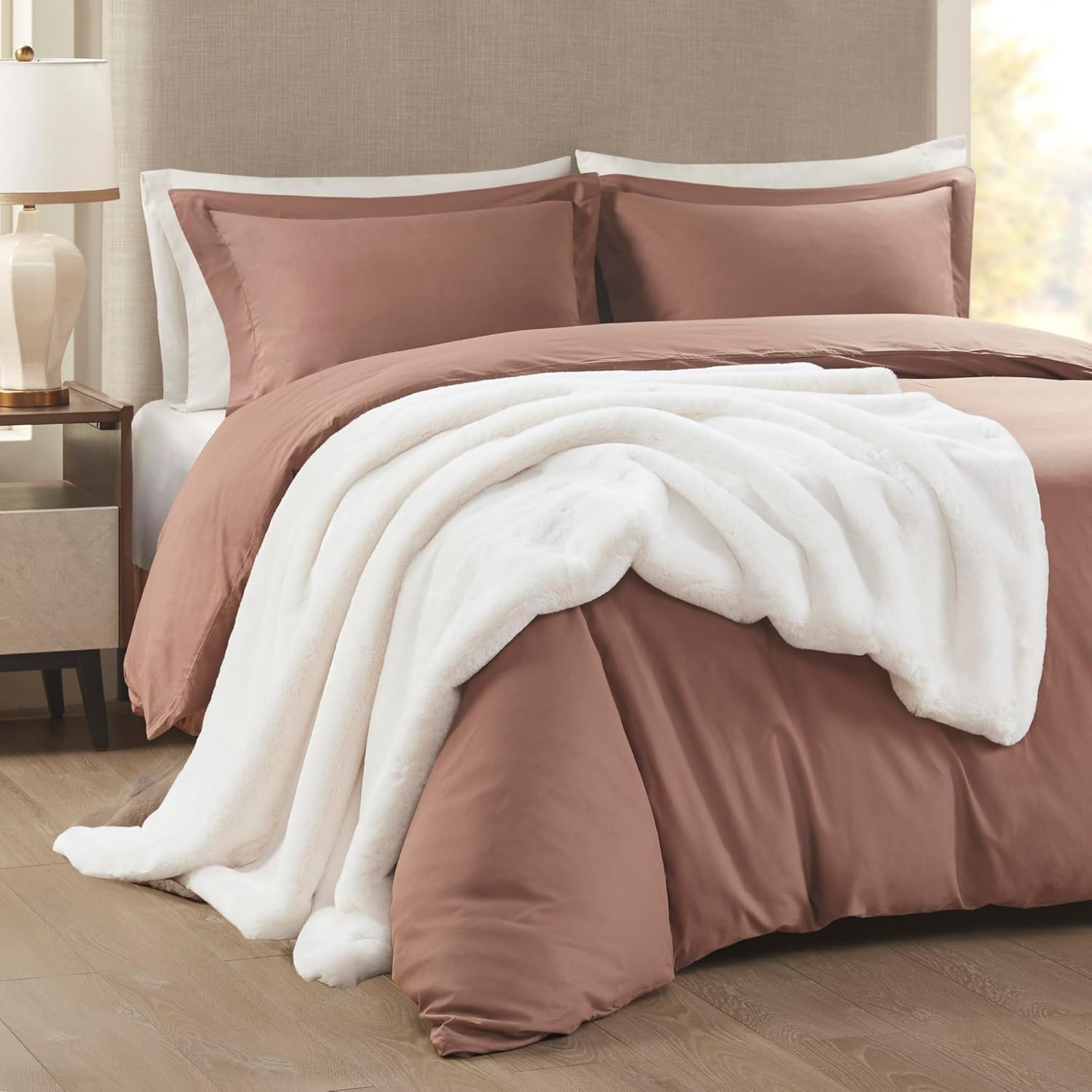 Madison Park Manta reversible de piel sintética para invierno, funda cálida y mullida de primera calidad, textura de terciopelo suave y lujosa,