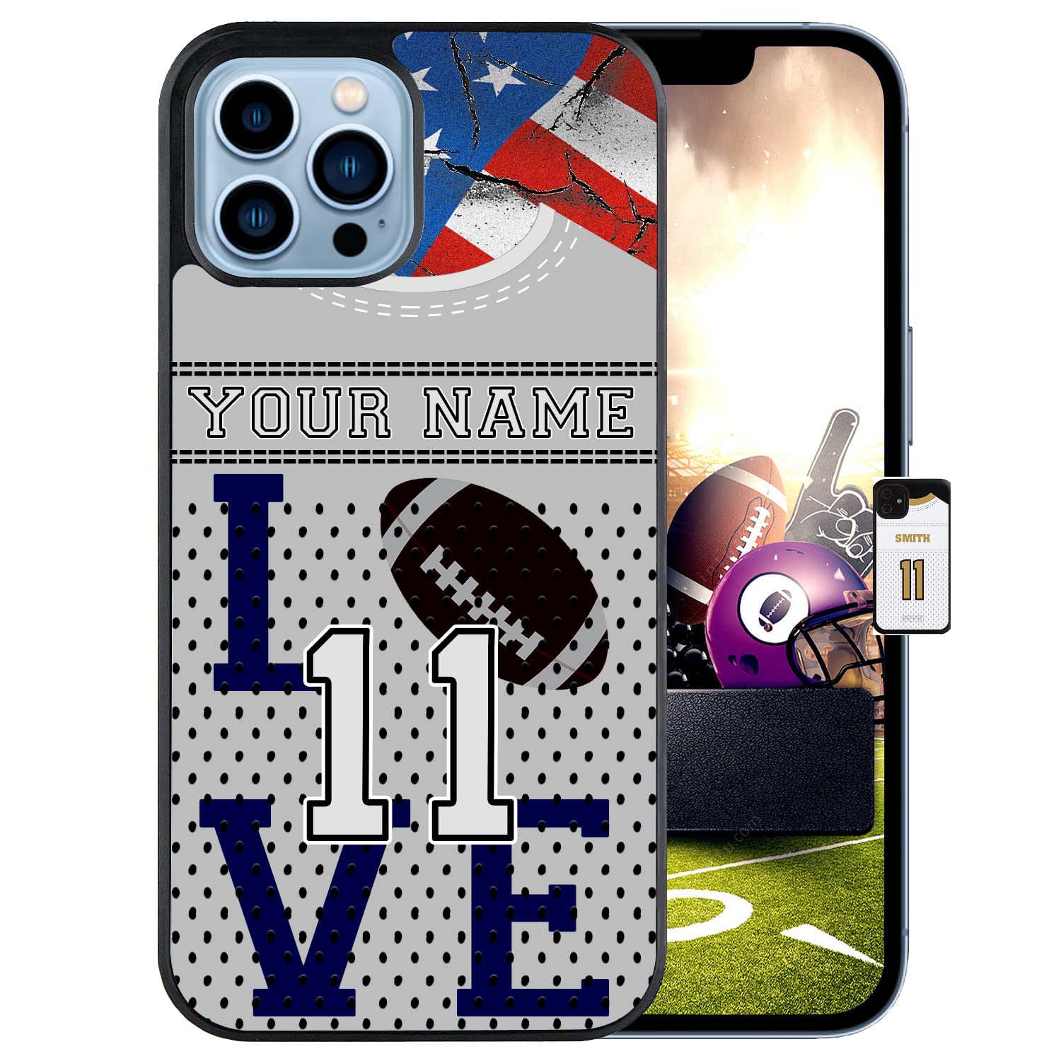 Personalized Name Number Custom American Football Jersey America Flag Design Rubber Cover Phone Case for Samsung Galaxy A53