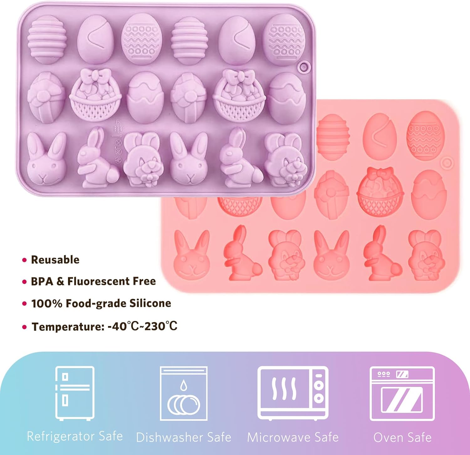 Moldes de chocolate de Pascua, 3 paquetes de moldes de silicona para huevos de Pascua, moldes de silicona para hornear no pegajosos de grado