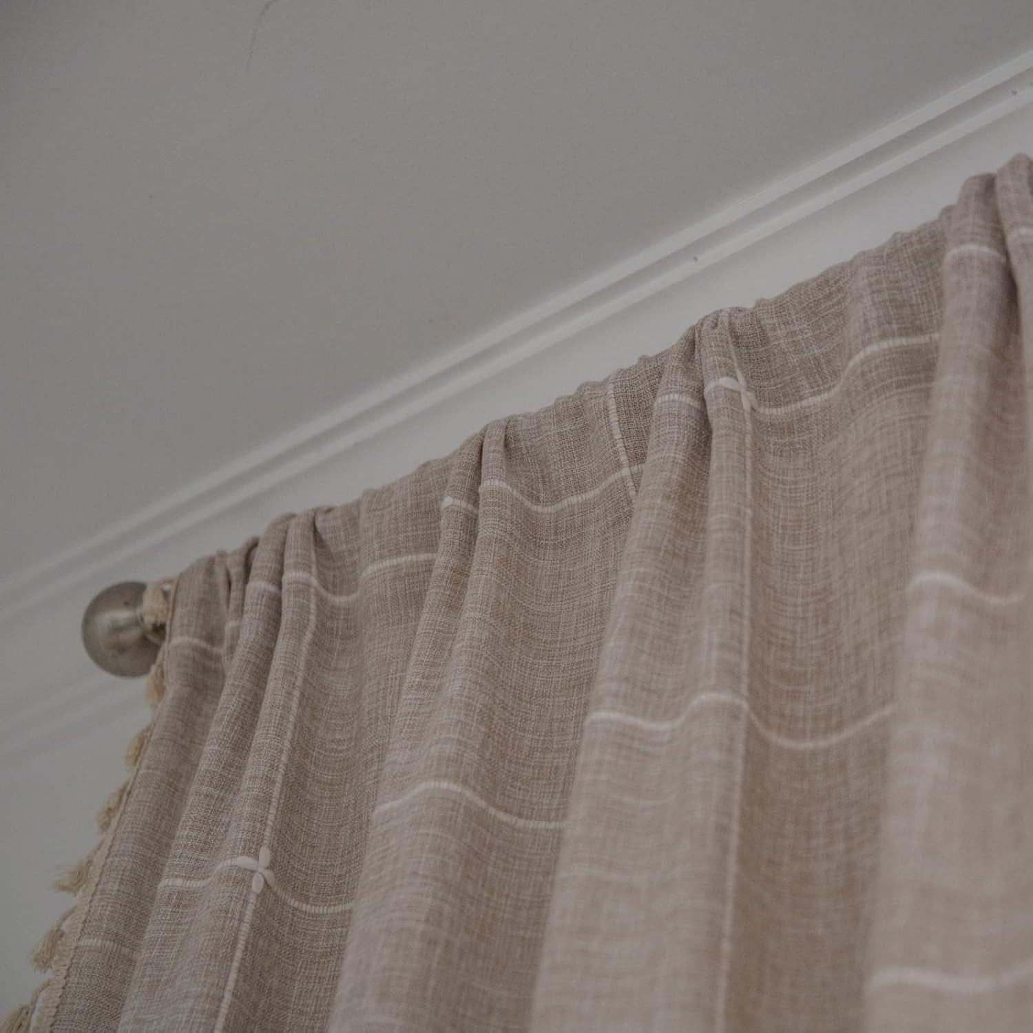 1 panel de cortinas bohemias de 63 pulgadas de ancho x 63 pulgadas de largo, de lino y algodón, para dormitorio, cortinas semiopacas con bordados de