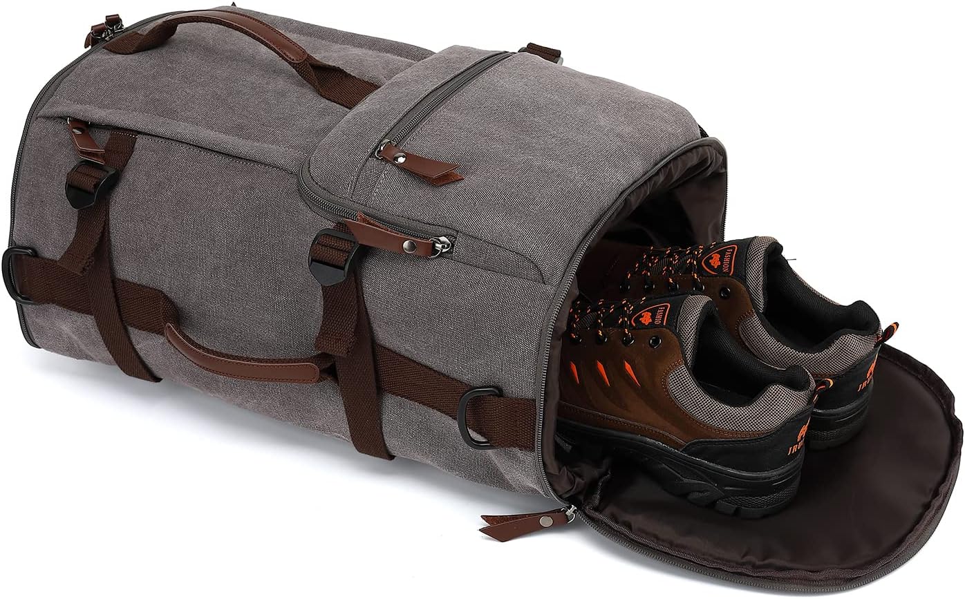 Gym Duffle Bag Backpack 4-Way Vintage canvas with Shoes Compartment for travel Sport Hiking laptop (Vintage grey) X-Large