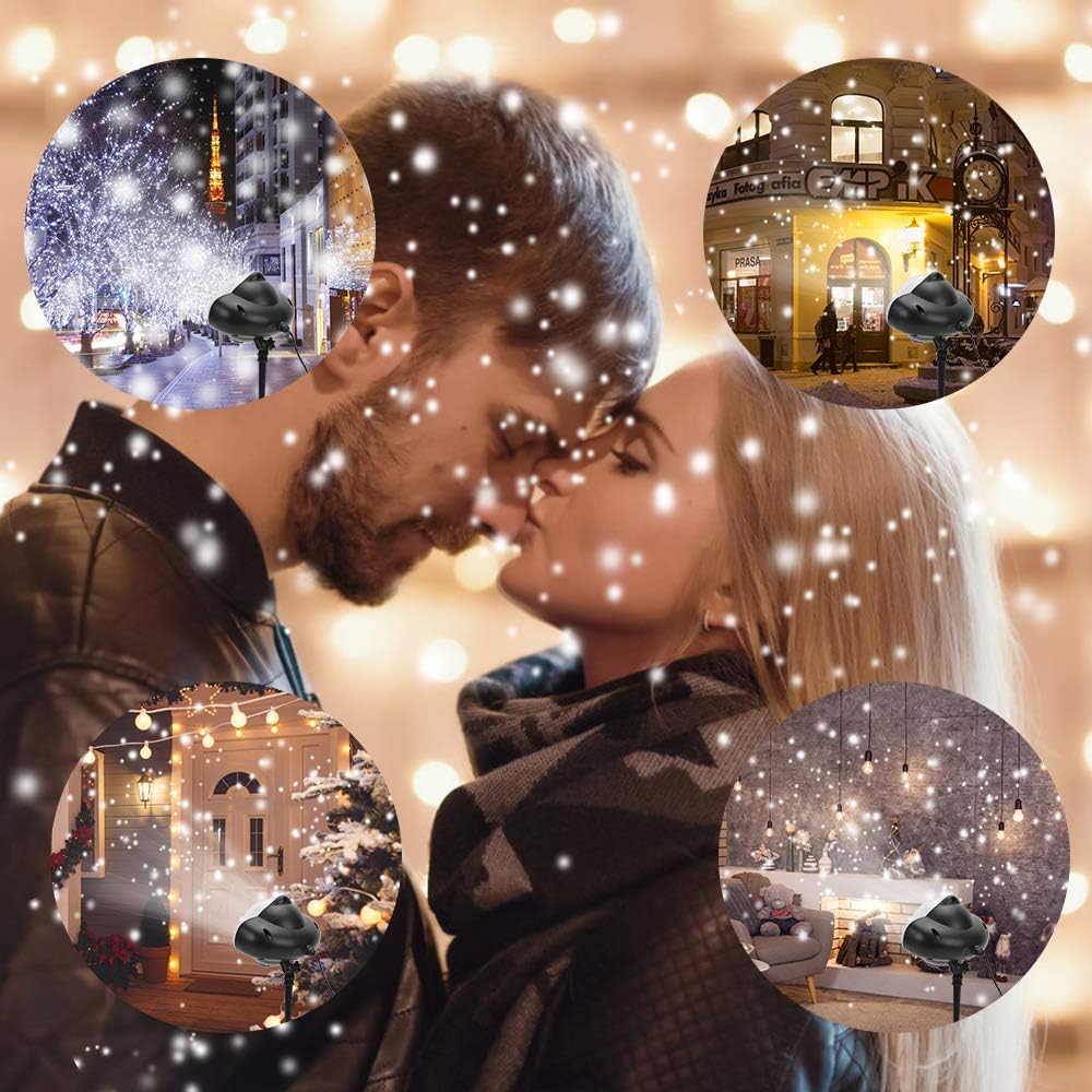 Proyector de luces de nieve de Navidad, proyector de luz LED impermeable de FLEVO para interiores y exteriores, con efecto de nieve dinámico para el