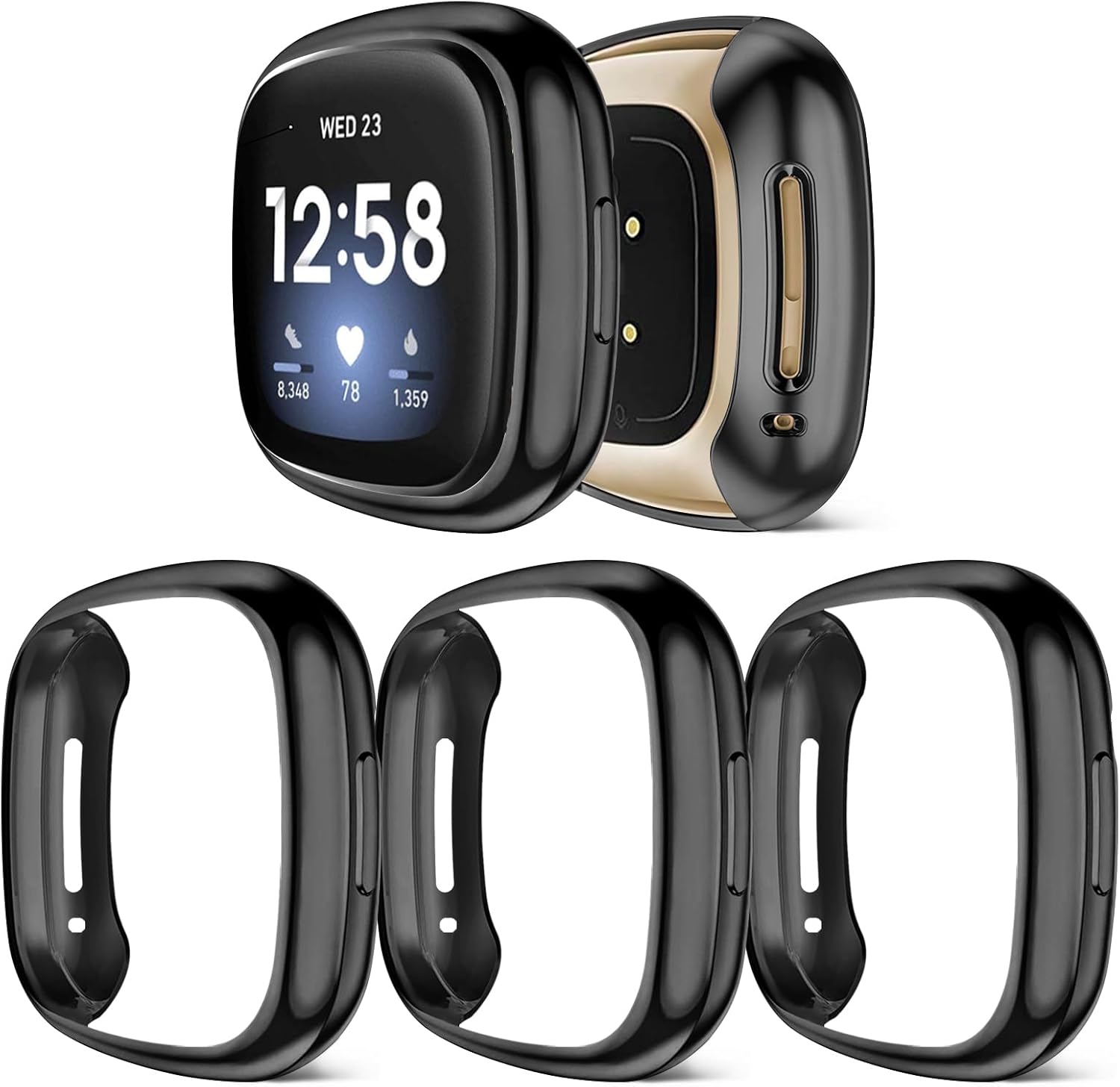 Funda protectora de pantalla compatible con Fitbit Versa 3, paquete de 3 funda protectora completa de TPU suave para Fitbit Versa 3 y Fitbit Sense