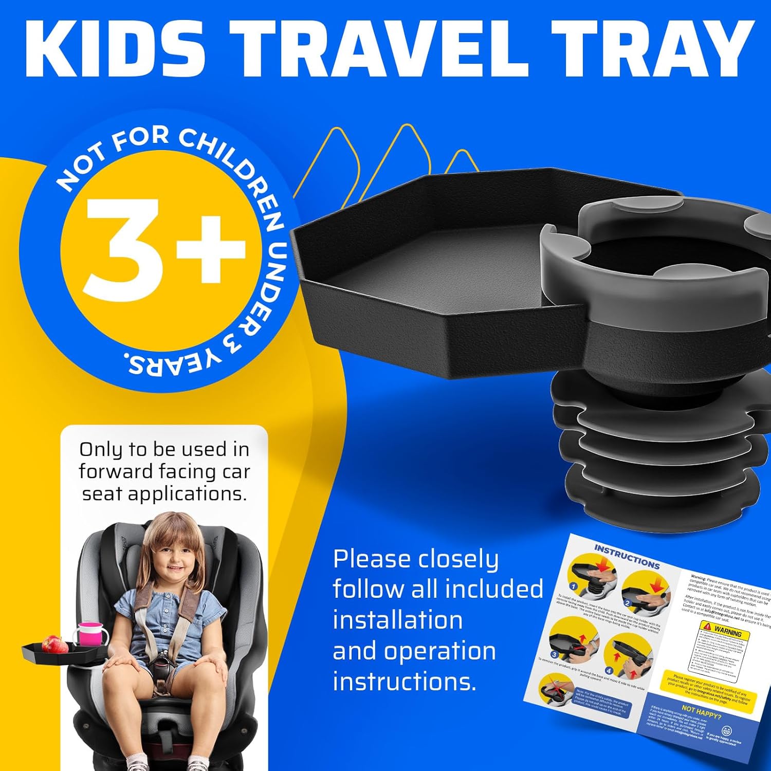 Bandeja de viaje para niños, base grande, bandeja para asiento de automóvil y portavasos de automóvil, bandeja para aperitivos, entretenimiento,