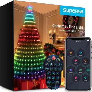 Super RGB Luces multicolor para árbol de Navidad, árbol de Navidad preiluminado de 5 pies con aplicación y control remoto, 400 LED, sincronización Super RGB Luces multicolor para árbol de Navidad, árbol de Navidad preiluminado de 5 pies con aplicación y control remoto, 400 LED, sincronización