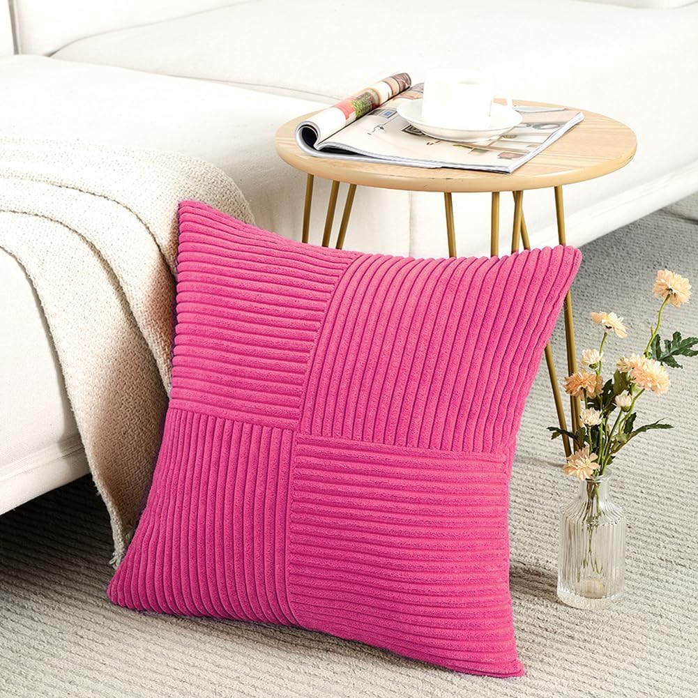Fancy Homi Paquete de 2 fundas de almohada decorativas grandes de color rosa intenso de 24 x 24 pulgadas para sala de estar, sofá cama, estilo
