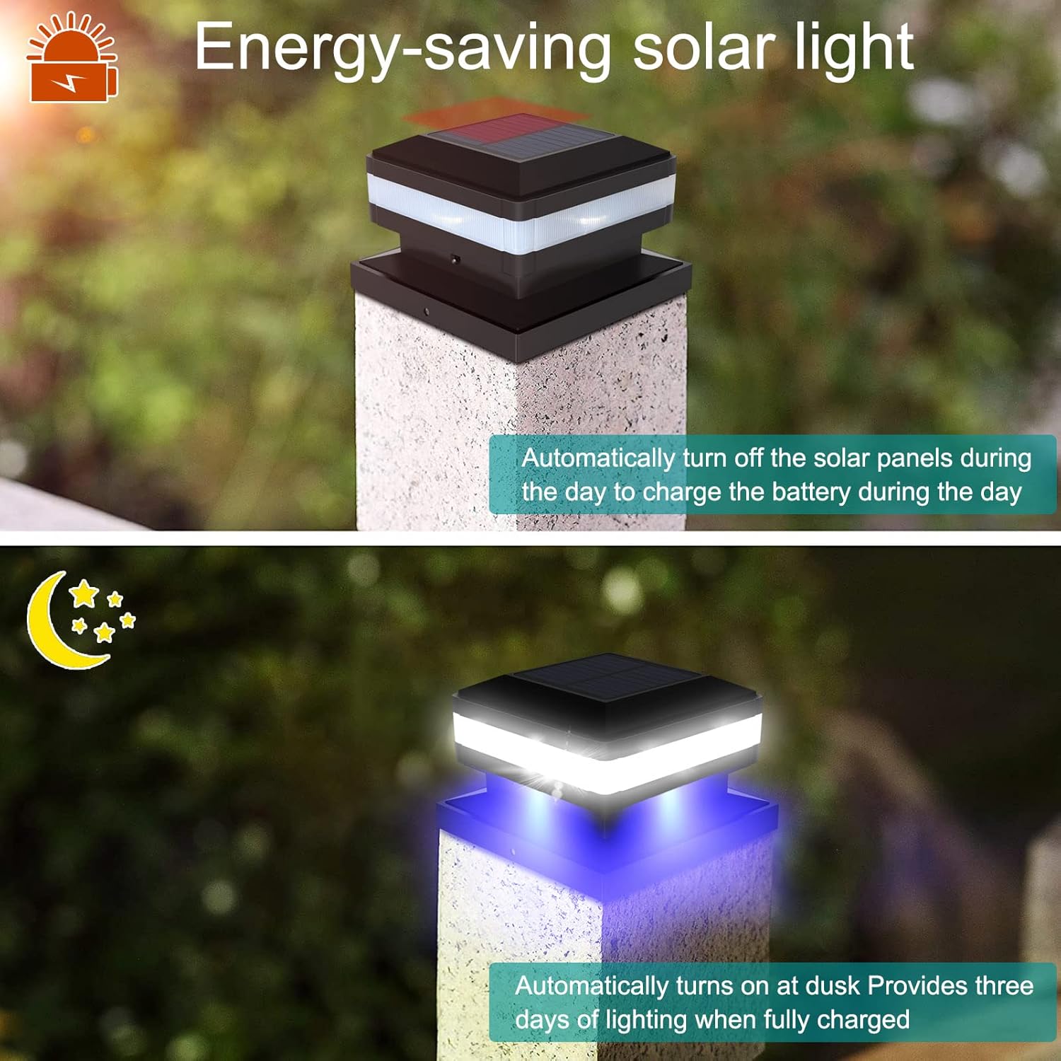 Sumaote Paquete de 6 luces solares para postes de exteriores, IP65, impermeables, para postes de madera de 4 x 4, 5 x 5 o 6 x 6, iluminación LED