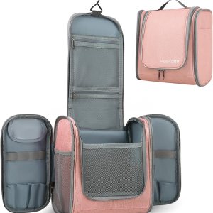 WOOMADA Neceser de aseo para mujer, resistente al agua, bolsa de maquillaje con gancho colgante de metal, 7 compartimentos organizadores, bolsa WOOMADA Neceser de aseo para mujer, resistente al agua, bolsa de maquillaje con gancho colgante de metal, 7 compartimentos organizadores, bolsa
