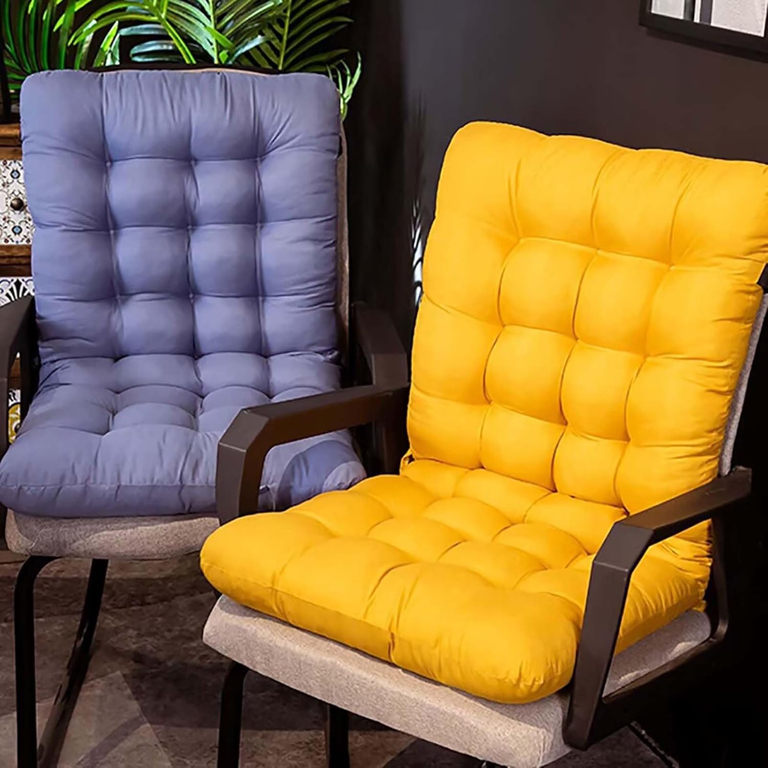 Cojines de una pieza para silla mecedora con lazos, cojín grueso para silla de respaldo alto para sofá individual, cojín para silla de patio al aire