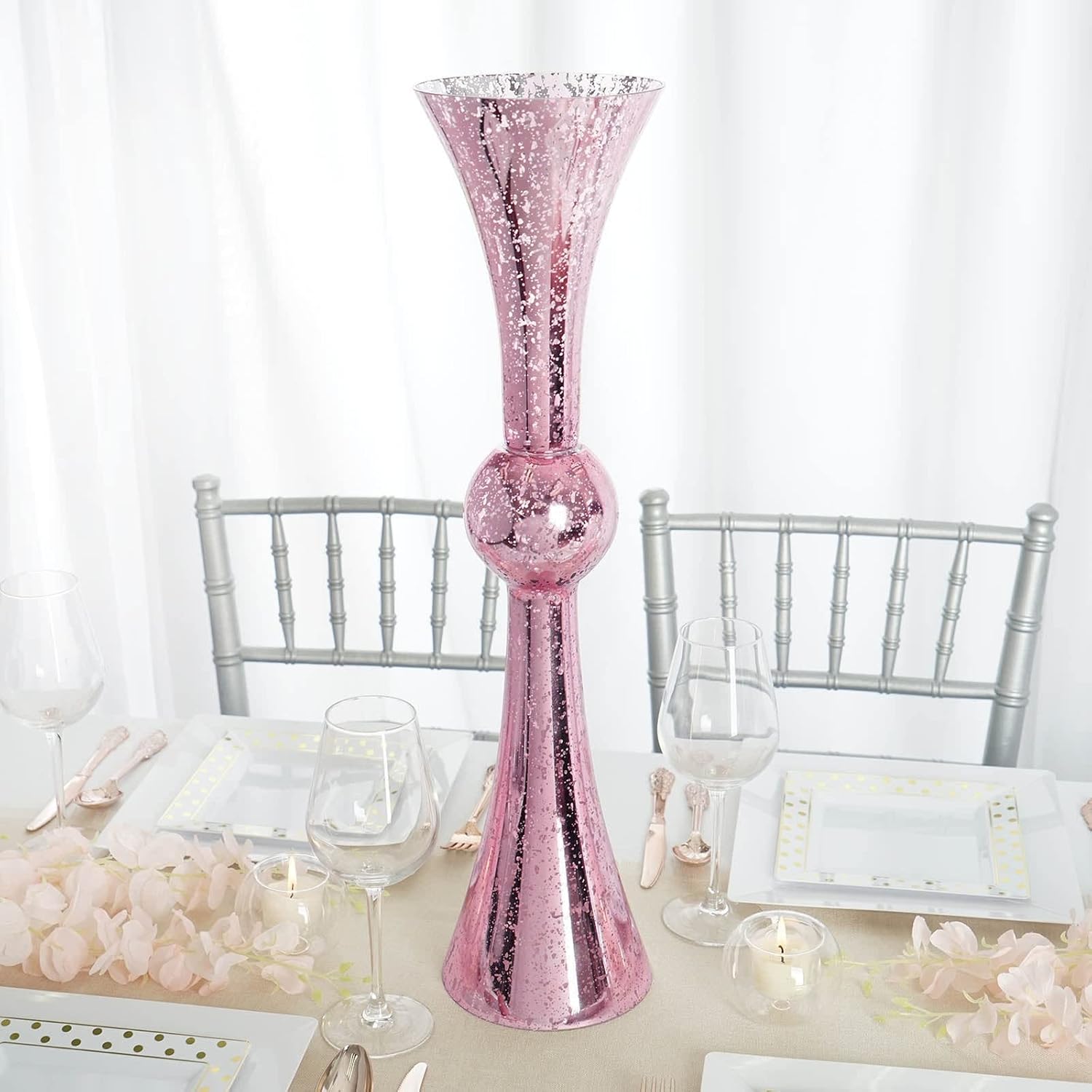 Efavormart – Paquete de 2 jarrones de vidrio reversibles de mercurio champán de 24 pulgadas de alto para decoración de bodas