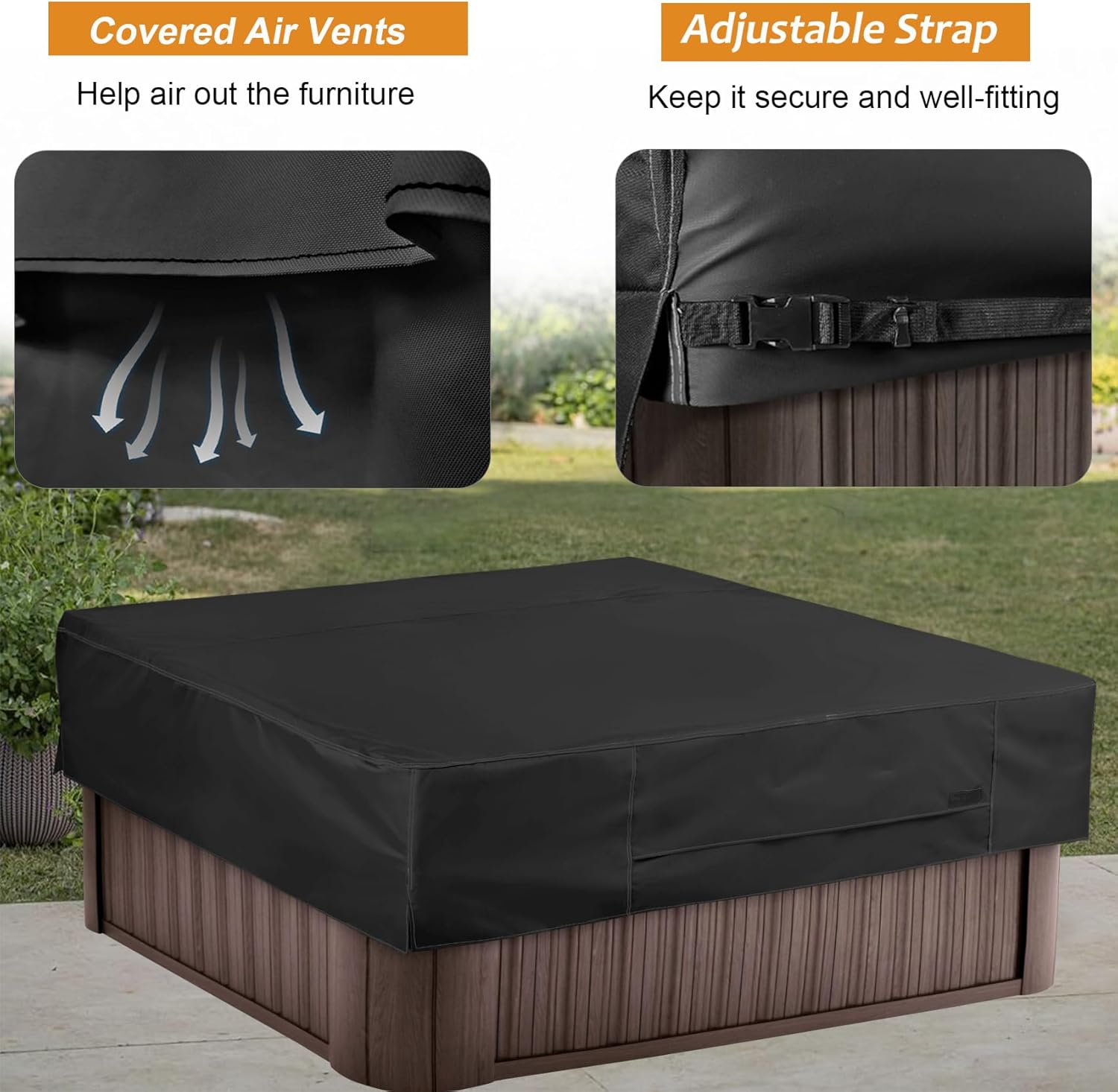 NettyPro Protector de bañera de hidromasaje, impermeable, para exteriores, para bañera de hidromasaje cuadrada, 86 x 86 pulgadas, color negro