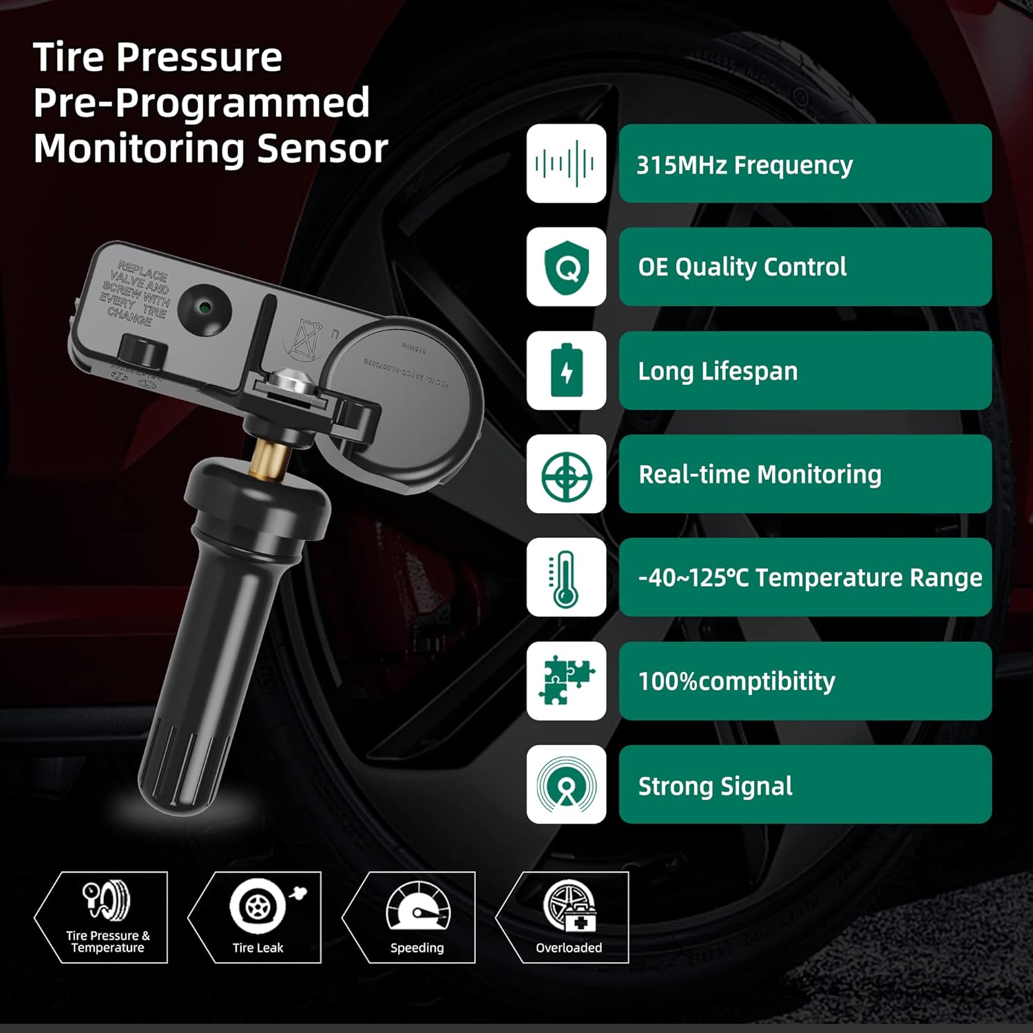Sensor TPMS, sistema de monitor de presión de neumáticos 315MHZ para Ford  Lincoln  Mercury 4 unidades reemplazan # 9L3Z1A189A DE8T1A180AA