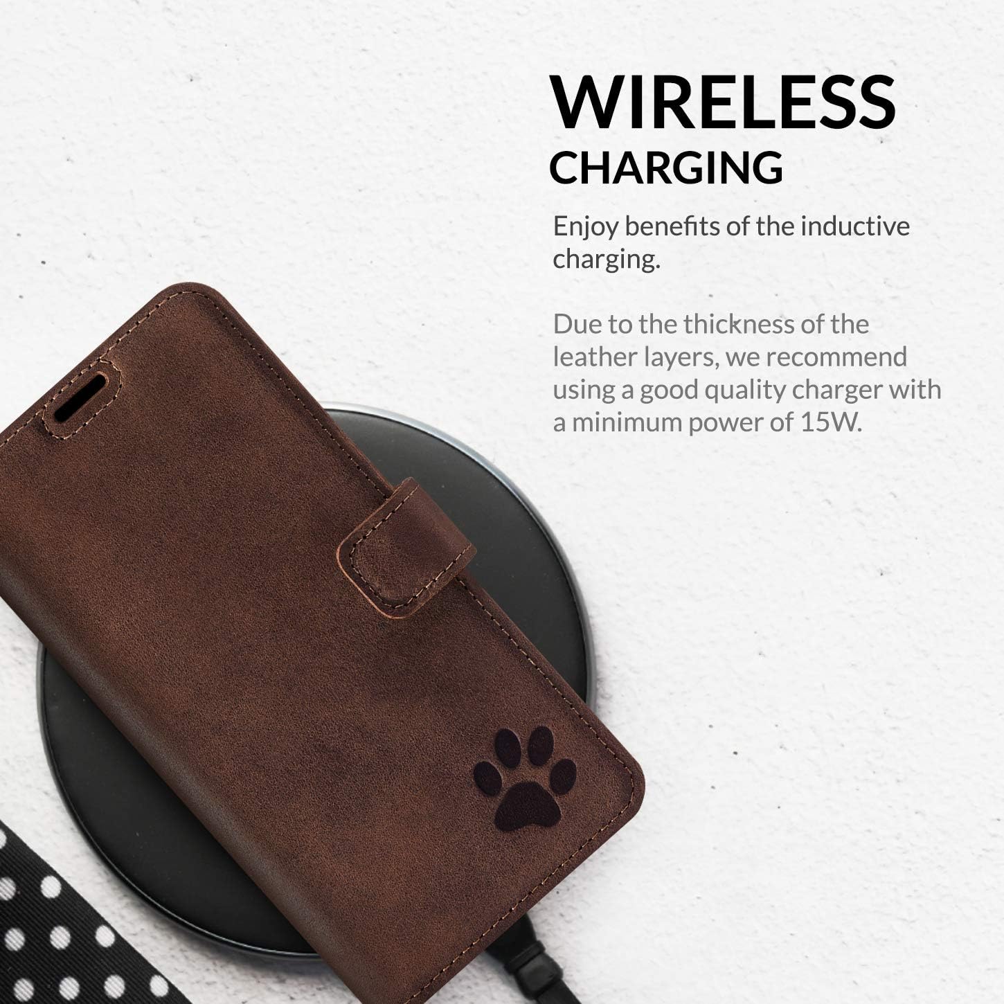 SURAZO Premium Mobile Phone Case for Apple iPhone 11 Pro Max – Genuine Leather Case with Paw Motif – Leather Flip Case with Stand Function, Card