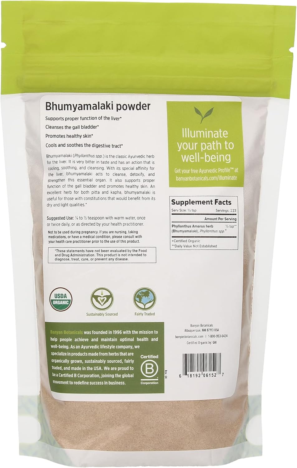 Banyan Botanicals Polvo de Bhumyamalaki – Suplemento orgánico para la salud del hígado* – Phyllanthus spp. – para la desintoxicación natural y la