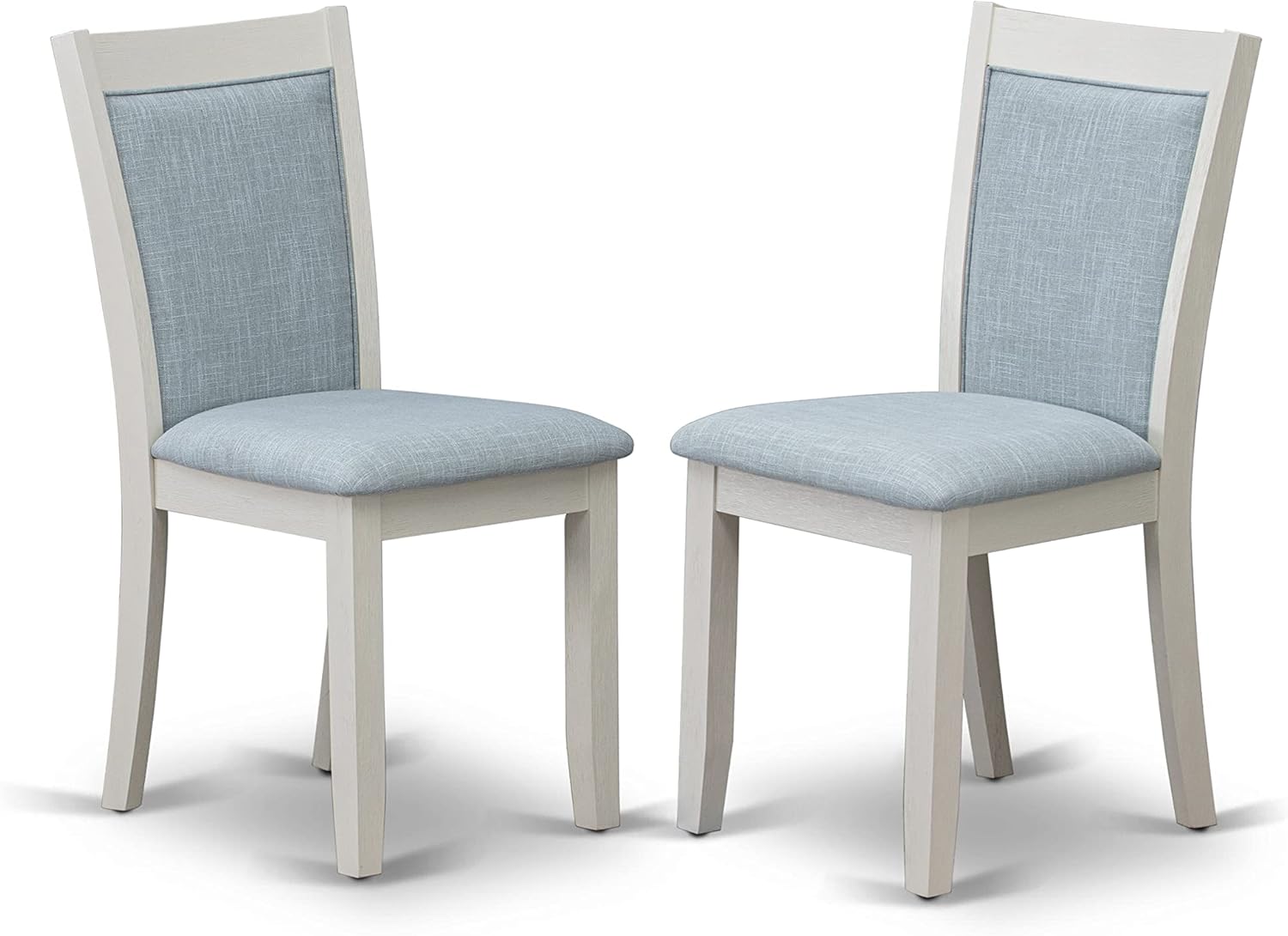 East West Furniture Monza Parsons – Juego de 2 sillas acolchadas de tela azul bebé, lino cepillado blanco