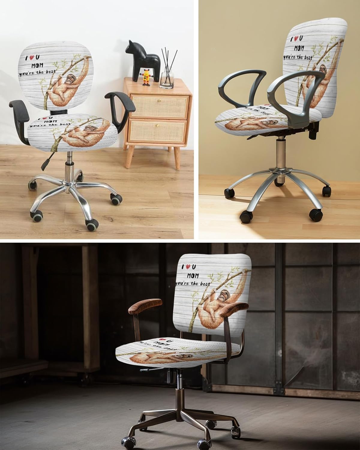 Funda para silla de oficina, diseño de perezoso, de grano de madera, elástica, universal, para silla de computadora, diseño de perezoso, funda