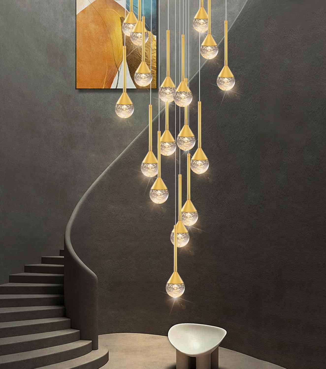 Candelabros de 16 luces para sala de estar de 137 pulgadas, luces LED de techo alto, lámpara de entrada, colgantes de cristal, lámparas de techo