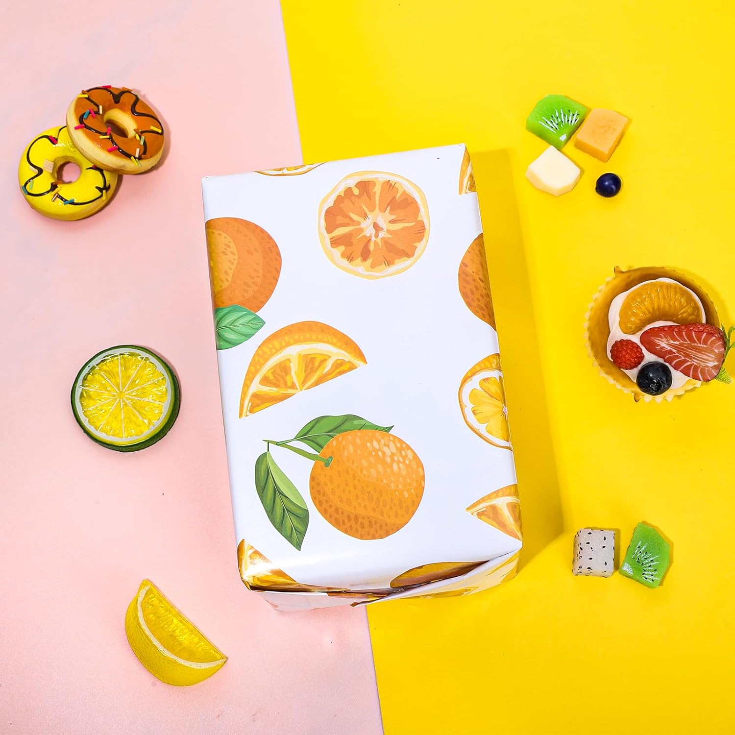 AnyDesign 12 hojas de papel de regalo de frutas, 4 diseños, acuarela naranja, papel de regalo plano plegado, papel de arte cítrico para cumpleaños,