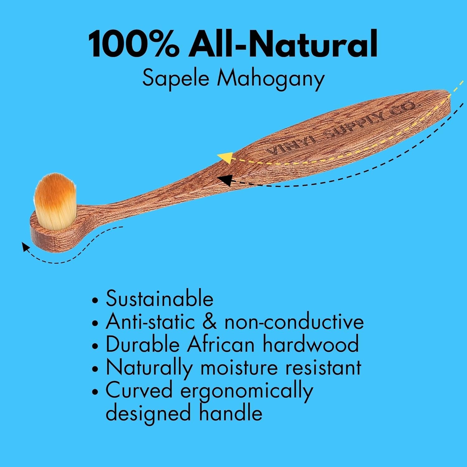 Vinyl Supply Co. Limpiador de lápiz giratorio Record – 100% madera de caoba sapelí totalmente natural – Cepillo para lápiz óptico antiestático para