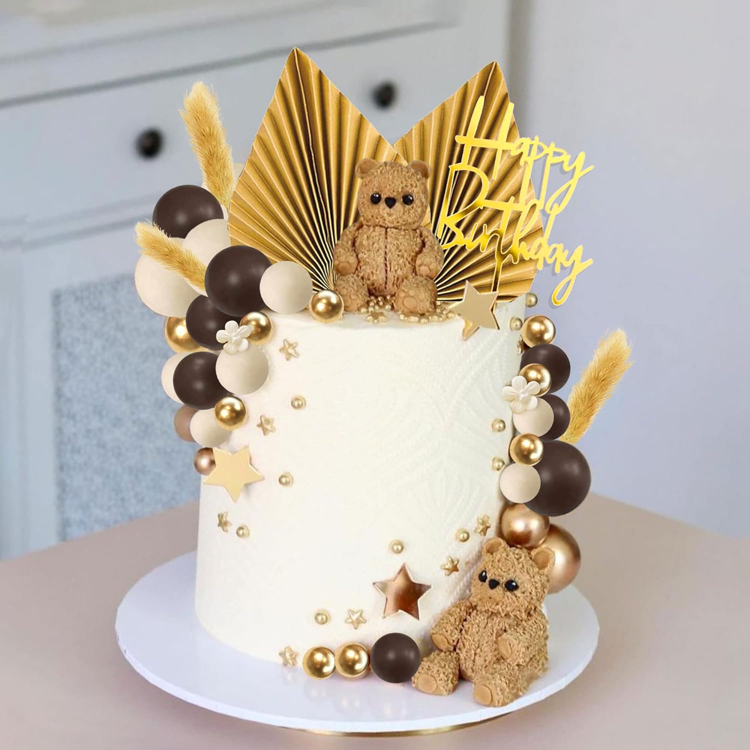 29 piezas de decoración de pasteles de flores bohemias para bodas, baby shower, niños y niñas, suministros de fiesta temática de cumpleaños (marrón