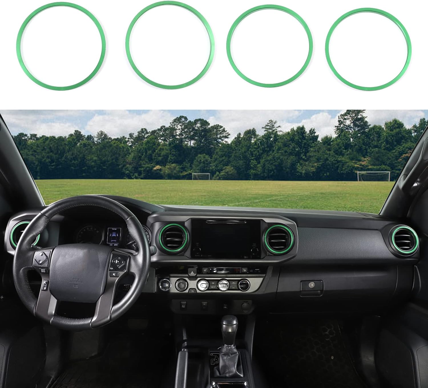 Adhesivos decorativos de anillo exterior de ventilación de salida de CA para consola, compatible con Toyota Tacoma 2016-2021, calcomanías
