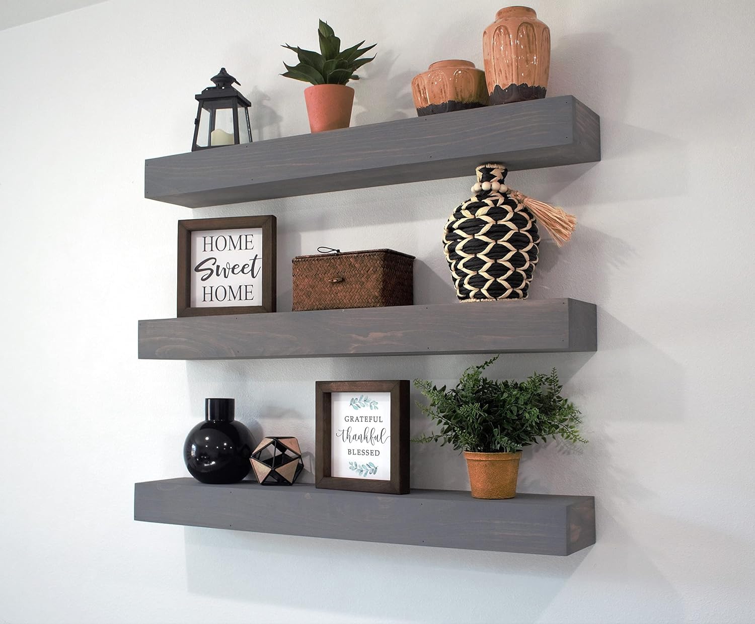 Floating shelves wood-farmhouse shelves-black shelves above toilet-wall shelves-rustic wall shelf-gray floating shelves-kitchen shelf (36″, Walnut)