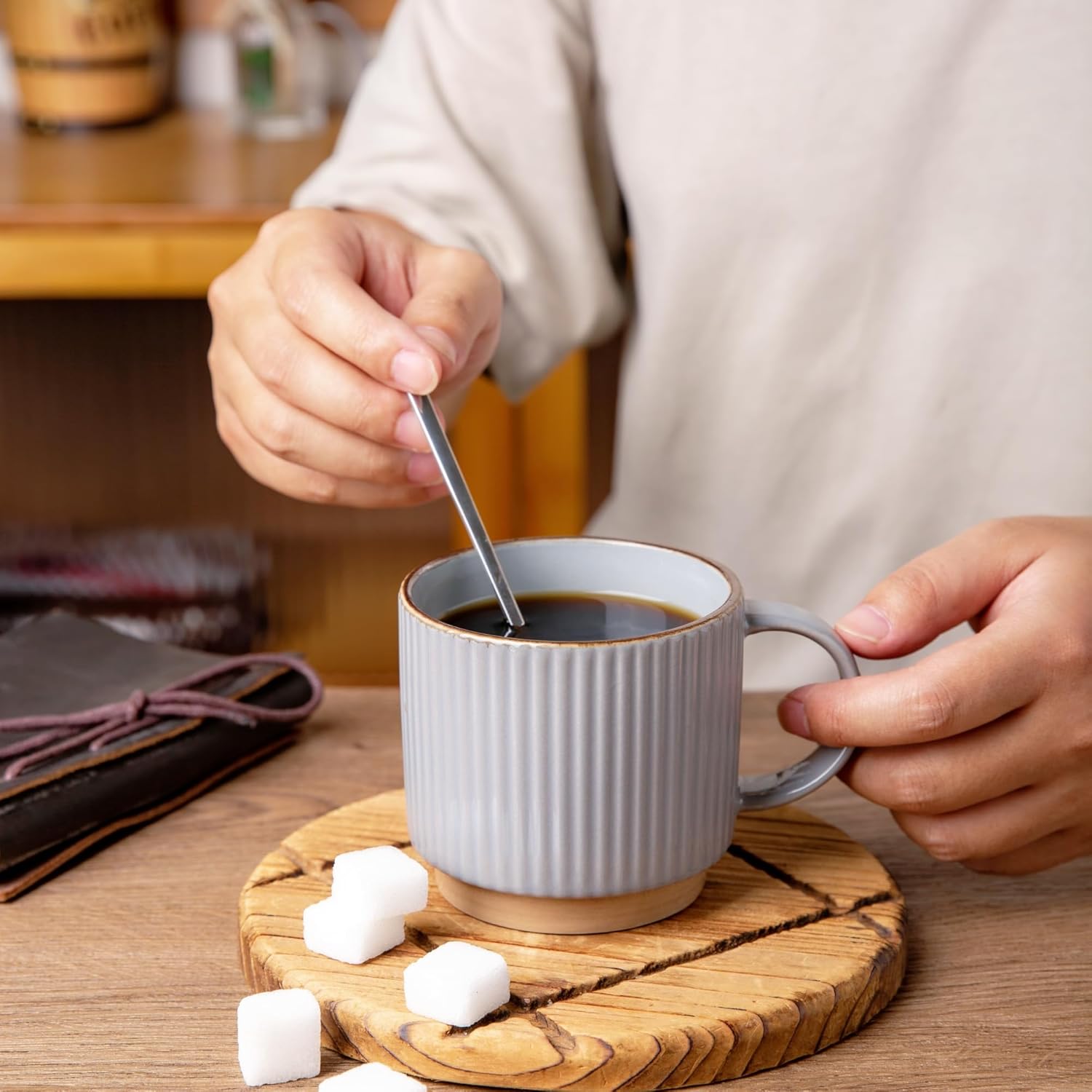 GBHOME Tazas de café apilables de 12 onzas, tazas de café de cerámica con patrones de textura para hombre, mujer, papá, mamá, juego de 4 tazas de