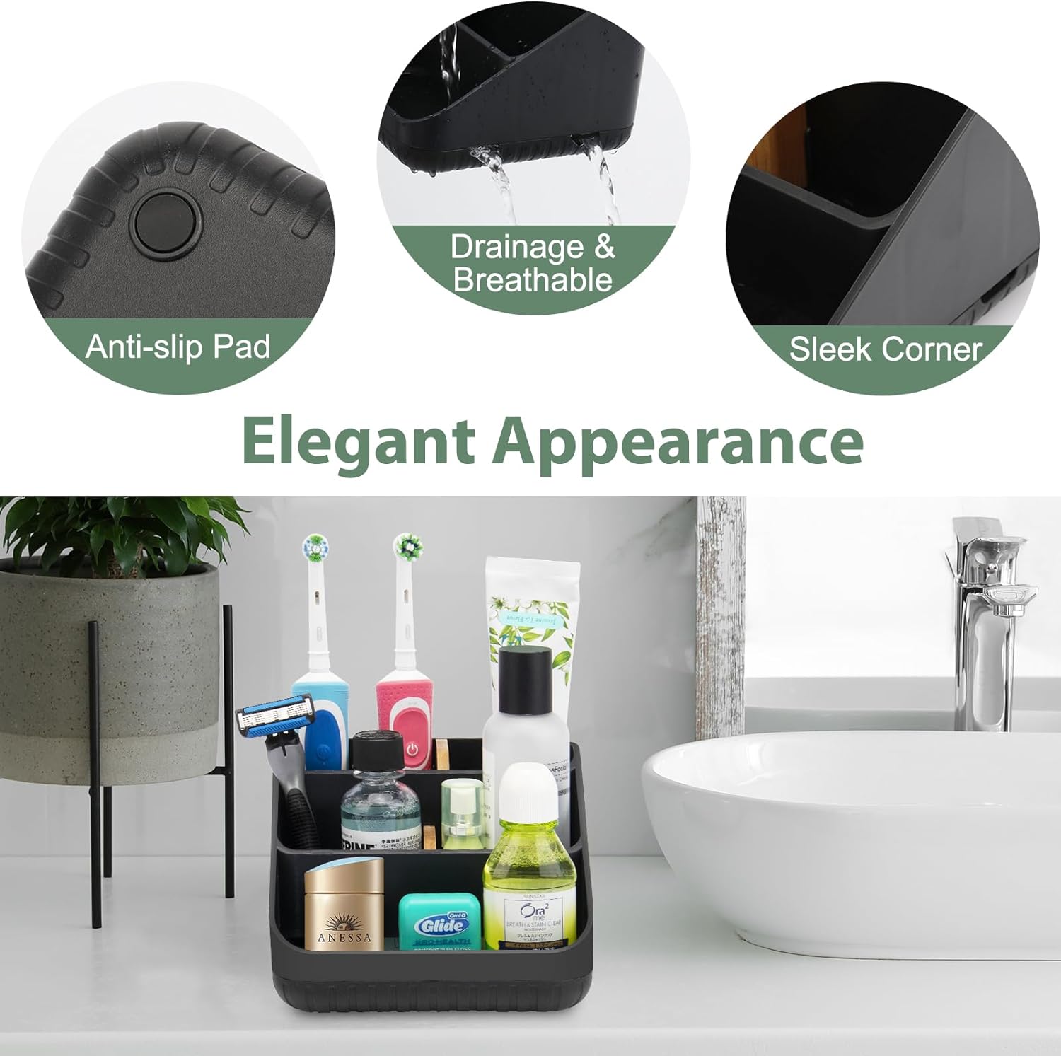 Chintu Portacepillos de dientes para baño, organizador de encimera de baño, soporte eléctrico para cepillado de dientes, 6 ranuras para organización