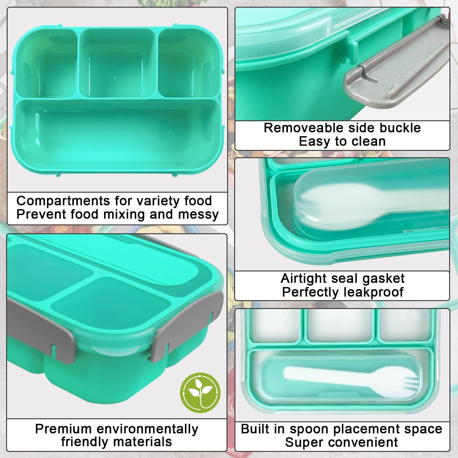 FITHOME Lonchera Bento a prueba de fugas con compartimentos y tenedor incluidos, lonchera reutilizable duradera para adultos, tamaño perfecto para