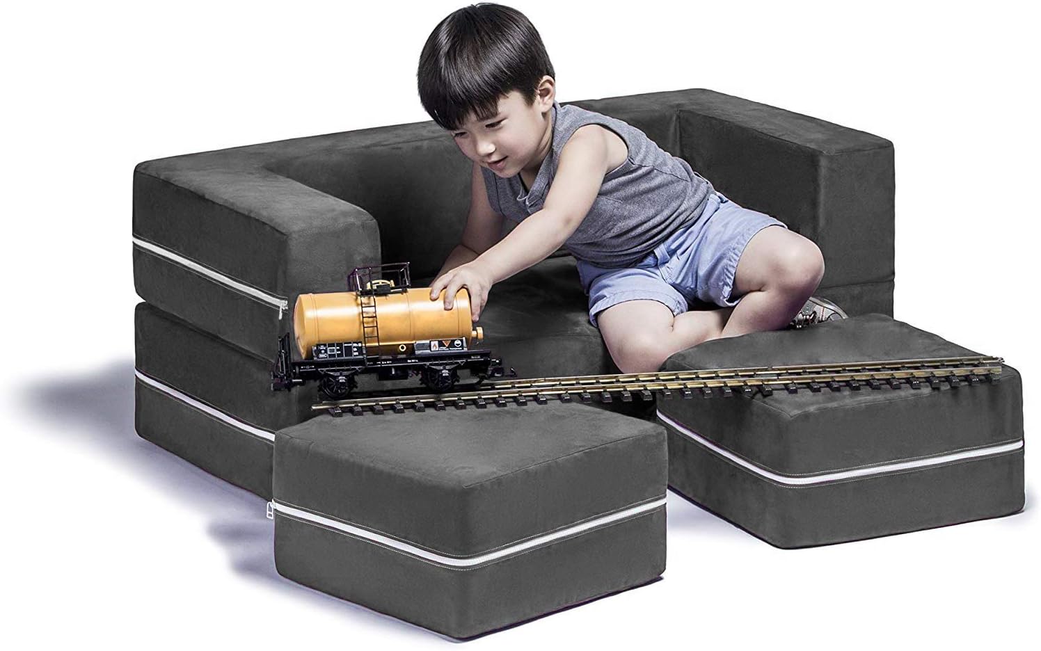 Jaxx Zipline – Sofá biplaza modular para niños, otomana y tumbona plegable, color carbón