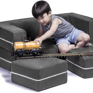 Jaxx Zipline – Sofá biplaza modular para niños, otomana y tumbona plegable, color carbón Jaxx Zipline – Sofá biplaza modular para niños, otomana y tumbona plegable, color carbón