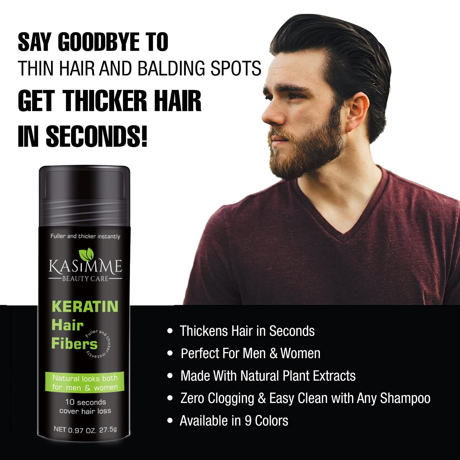 Fibras de construcción de cabello de 0.97 oz, fibras capilares para hombres, 100% fibras de queratina indetectables para cabello adelgazante,