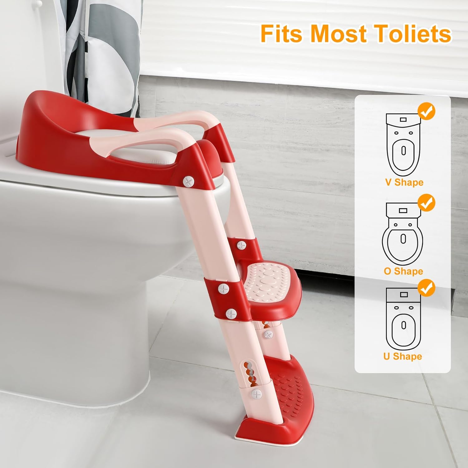 Asiento de inodoro de entrenamiento para ir al baño con escalera, inodoro de entrenamiento para ir al baño para niños y niñas, altura ajustable,