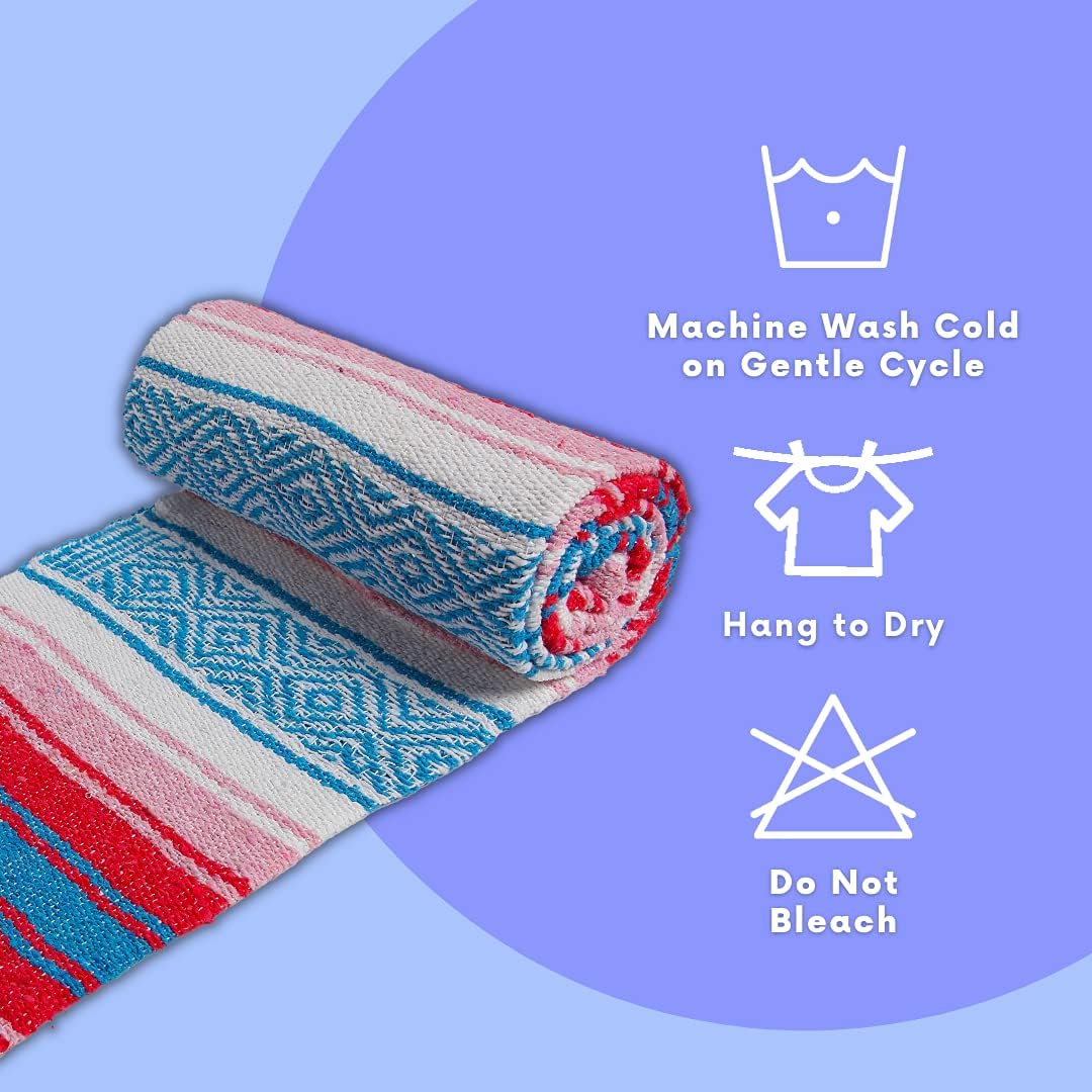 El Paso Designs  Manta mexicana de yoga  51 x 74″ Colorida manta de estudio mexicano Falsa  ideal para yoga, camping, picnic, playa manta de cama,