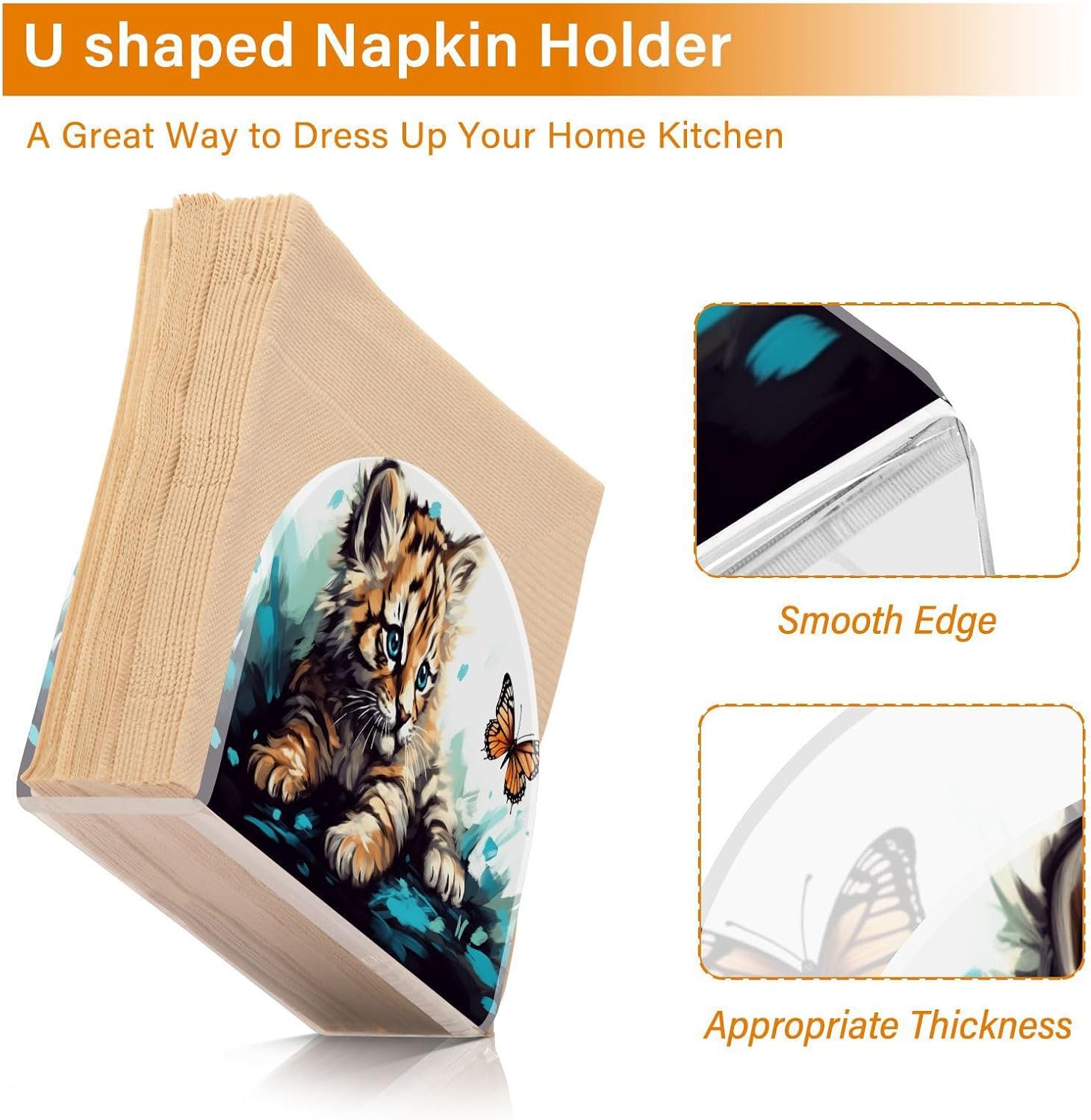 Napkin Holder Cat Plays Butterfly Napkin Holders for Tables, Clear Acrylic Napkin Holders Cocktail Napkin Holder for Kitchen Restaurant Bar Home