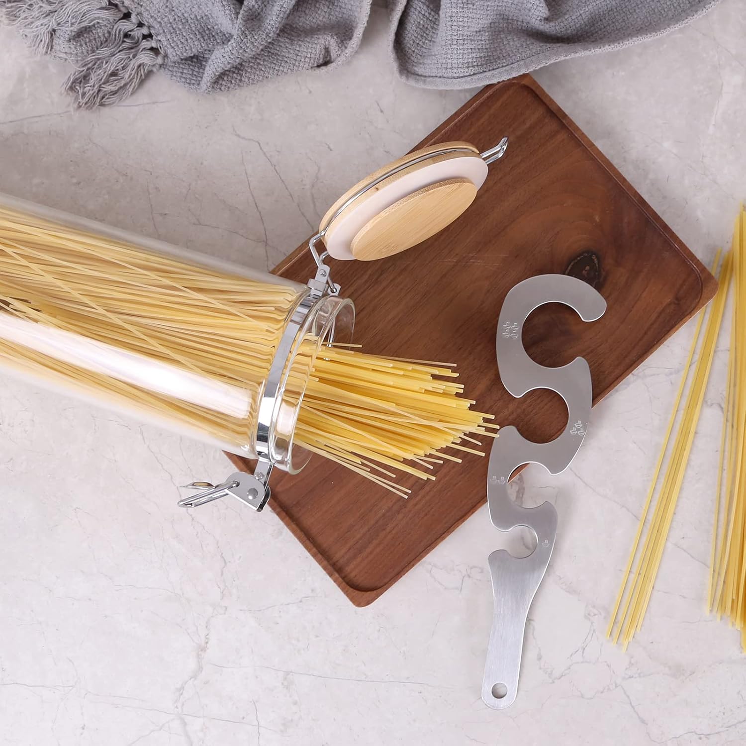 Tarros de vidrio de borosilicato transparente con abrazadera de bloqueo hermético, tapas de bambú para cocina, sin BPA