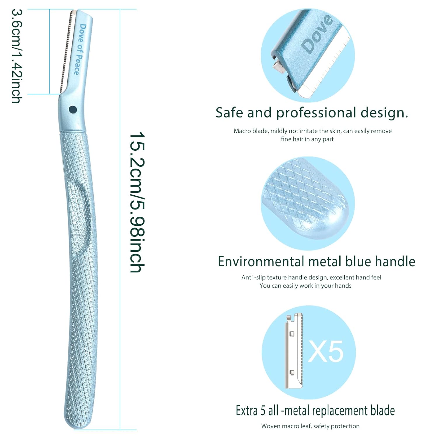 Dove of peace Dermaplaning Herramienta de belleza, cuchillo de metal para cejas, herramienta de limpieza de pelo facial, afeitadoras y cuchillas