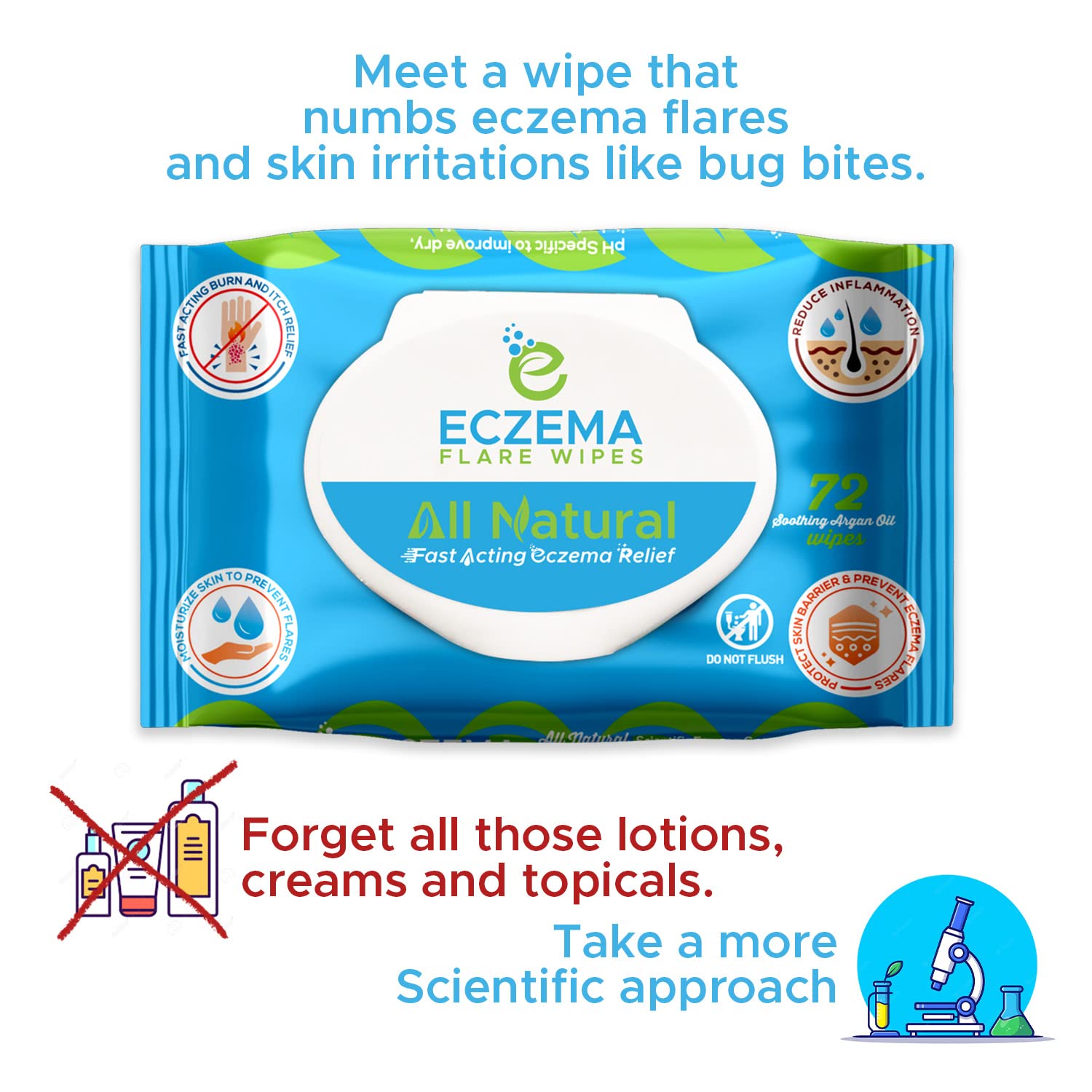 Eczema Flare Wipes – Alivio del eccema de acción rápida totalmente natural, antipicazón, reduce la inflamación y protege la barrera de la piel,