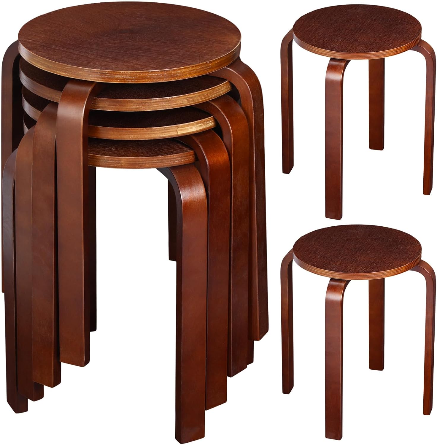 Taburete apilable de madera curvada, 4 piezas, taburetes apilables de madera curvada, asiento de madera curvada para comedor, cocina, hogar, jardín,